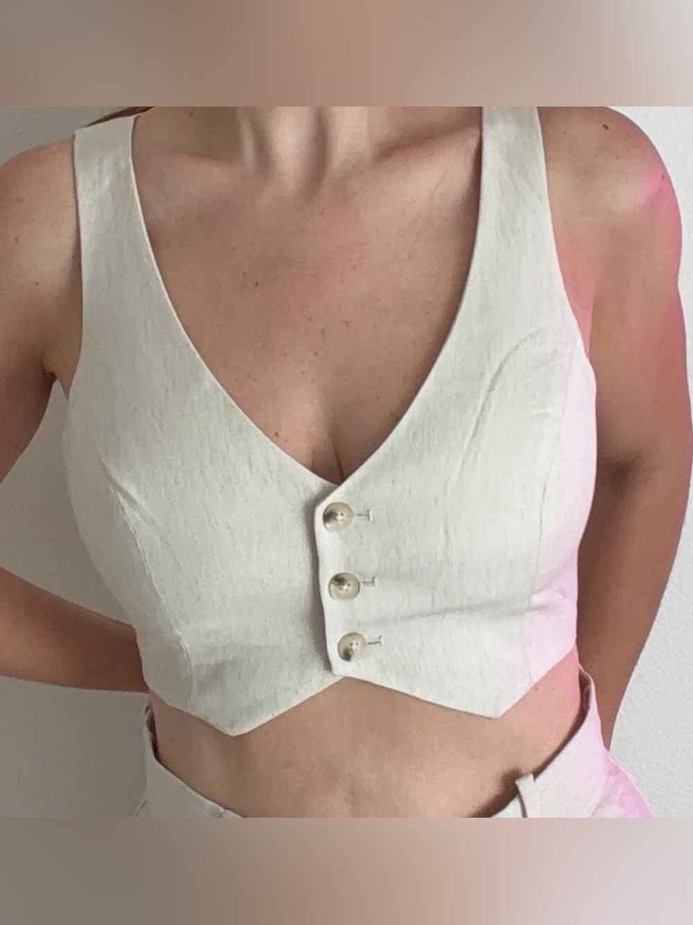 Amanda Uprichard Cream Button-Front Crop Vest